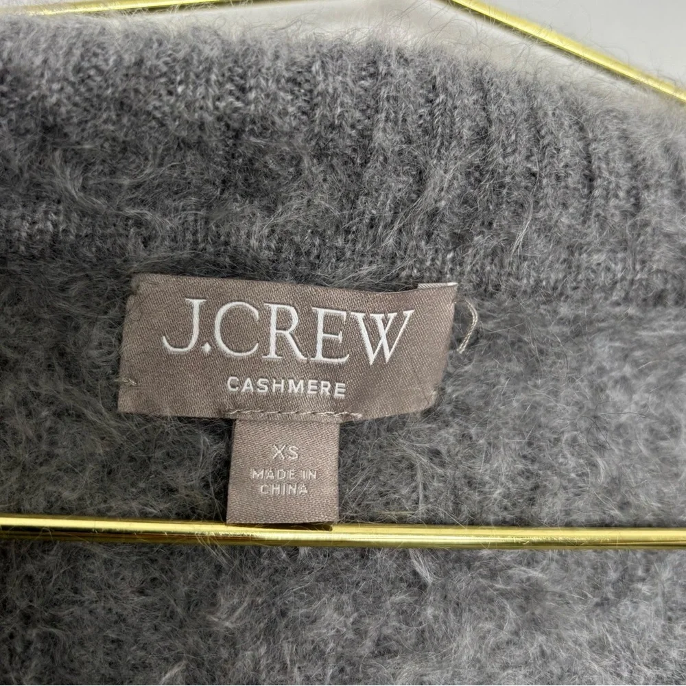 J.Crew Brushed Cashmere Sailor Collar Sweater Grey XS Luxe Fuzzy Knit CE683
